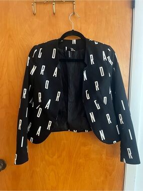 H&M Black Cropped Letter Print Blazer